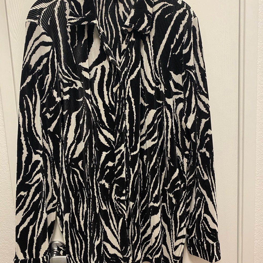 Bar III Black and White Animal Print Shirt